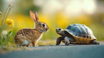 rabbit and turtle in the garden