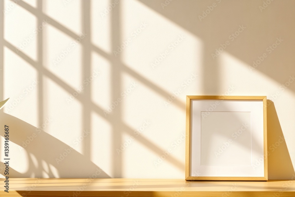 Aufkleber minimalist setting features blank frame casting shadows on warm