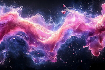 Colorful abstract cosmic nebula with swirling pink and purple gases against a dark starry background