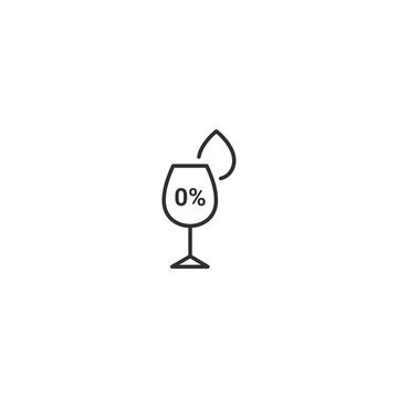 Minimalist zero percent alcohol icon with wine glass and droplet in vector format