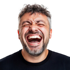 A Man Laughing with Beard Isolated on Transparent Background
