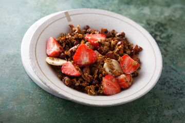 Homemade granola with fresh strawberry