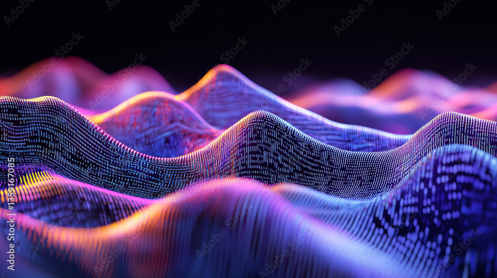 Poster cyber stream 3d illustration, data field, information flow, big data, binary code linear concept