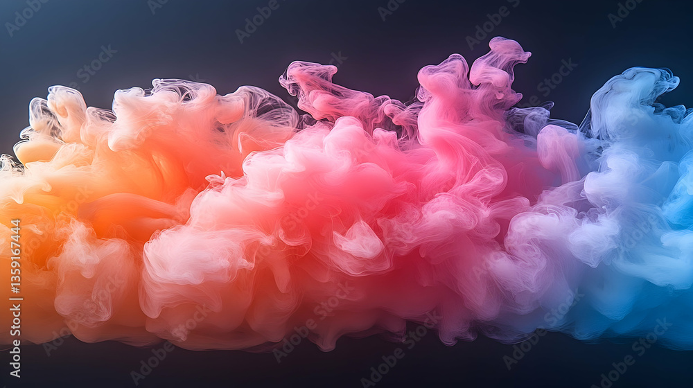 Poster colorful abstract smoke swirling in the air against a dark background, creating a dynamic visual eff