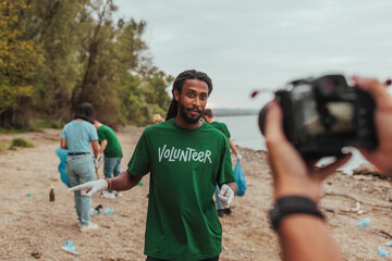 African american man giving an interview on earth day
