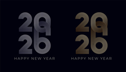 Happy New Year 2026 minimal geometric stripes line in gold and silver, celebration, greeting card, invitation, calendar concept. Design template post new year 2026.