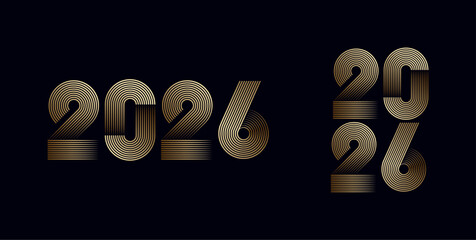 Happy New Year 2026 minimal geometric stripes line in gold colour, celebration, greeting card, invitation, calendar concept. Design template post new year 2026.