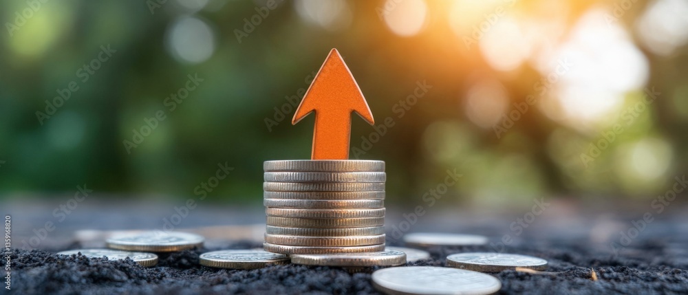 Poster stack of coins with upward arrow