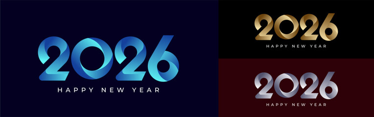 Happy New Year 2026 abstract twist in Colorful Gradient, Luxury Gold and Elegant Silver , celebration, greeting card, invitation, calendar concept. Design template post new year 2026.