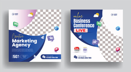 Modern creative live streaming webinar conference social media post and digital business marketing banner template suitable for square banner, flyer or poster with 3d render gradient colorful design