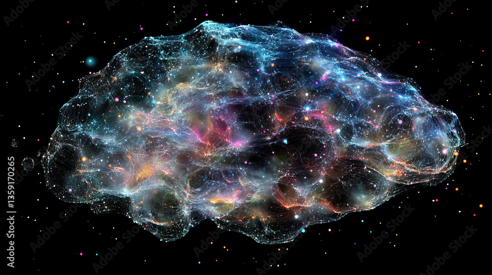 Poster abstract neural network 3d illustration. cyber emotion for business presentation. nano particles in 