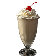Indulge in this creamy vanilla milkshake, a decadent treat perfect for satisfying your sweet cravings with a delightful cherry on top.