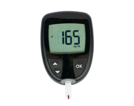 Diabetes blood sugar glucometer on transparent background (PNG File)