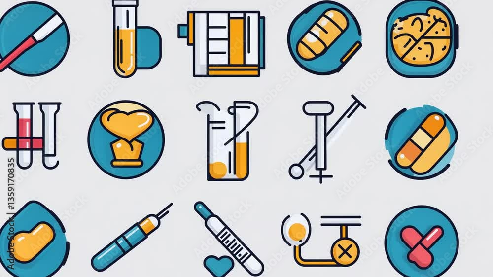 Aufkleber set of vector line icons representing various aspects of medicine generative ai