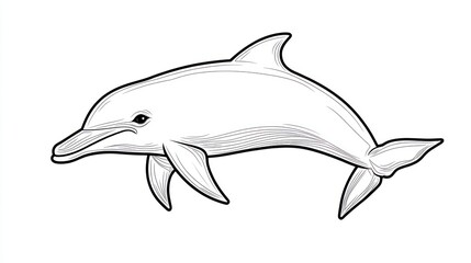 Fototapeta premium Dolphin graphic, black and white, profile view, aquatic animal, artistic style
