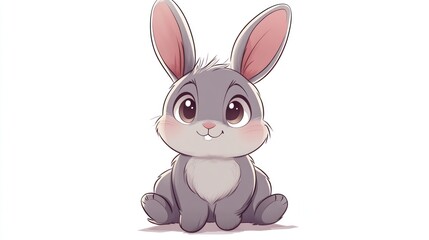 Obraz premium Cute cartoon rabbit sitting against white background. Possible use for children's book illustration