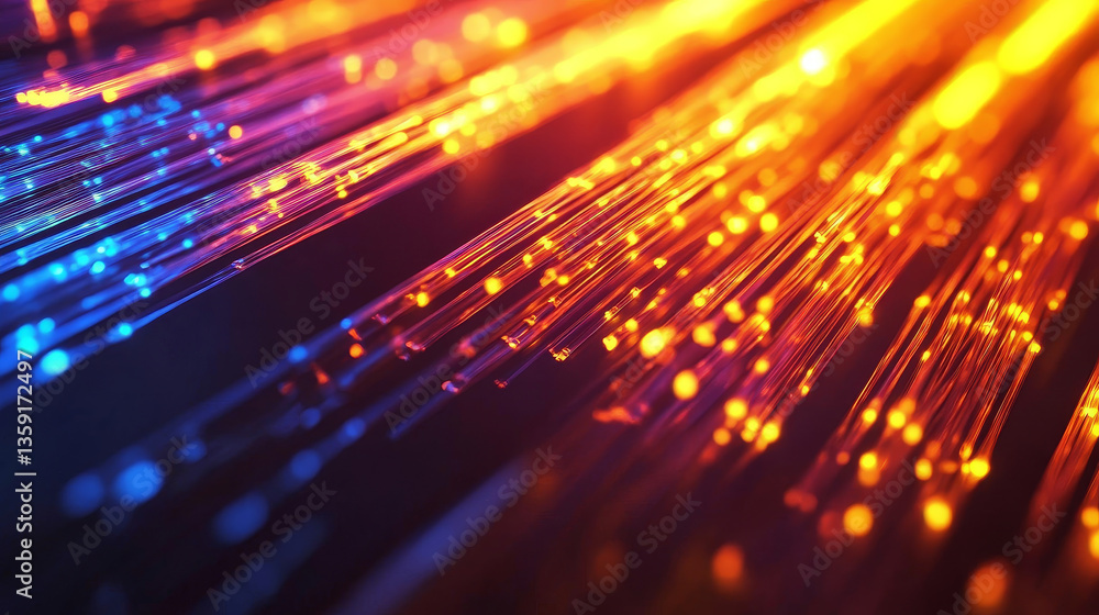Aufkleber bright signals transmit data quickly. bundles of abstract fiber optic wires in neon light. technolog