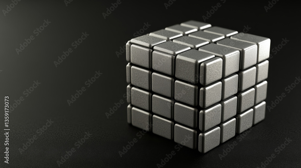 Poster isolated background. cube assembled from cubes. blockchain 3d illustration, cyber network, data arra