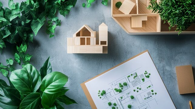 Planner focused on sustainable urban growth green project models and architectural layouts modern eco-centric workspace.  