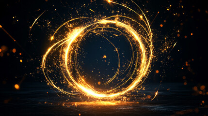 Digital light circle 3d dark background.
