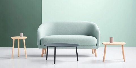 Fototapeta premium Modern living room setup featuring a light blue loveseat