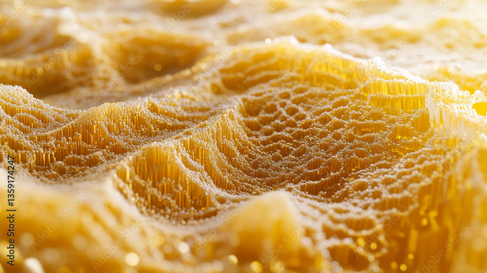 Poster hexagonal nano grid. molecular network of connected honeycombs. neural network. concept of nanotechn