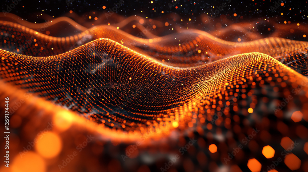 Poster hexagonal nano grid. molecular network of connected honeycombs. neural network. concept of nanotechn