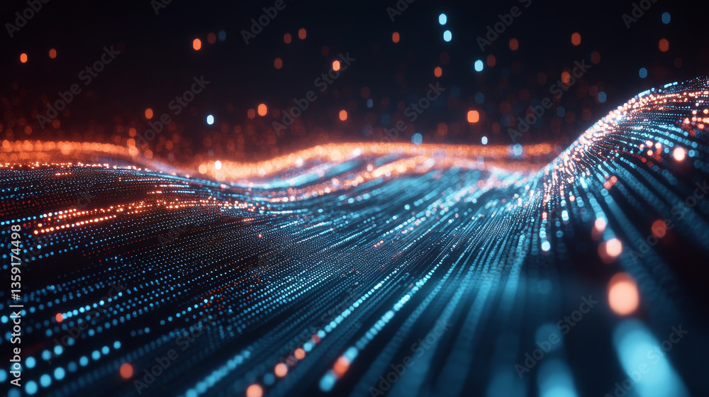 Poster cyber hi-tech. futuristic big data stream. motion of digital data flow. data transmission channel 3d