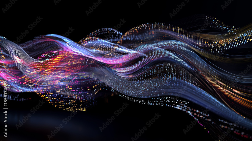 Poster futuristic big data stream. motion of digital data flow. data transmission channel 3d illustration. 