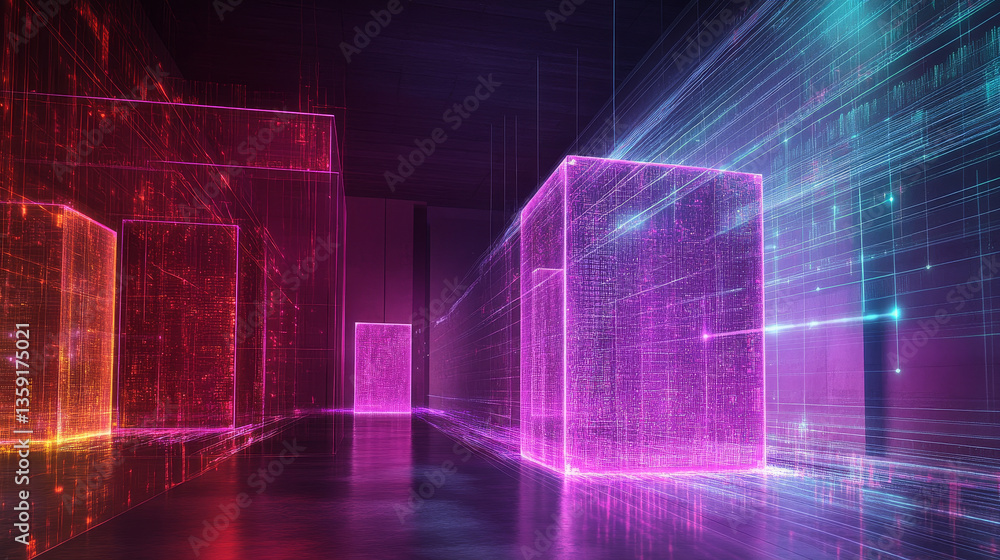 Poster fantastic technologies of future megalopolis. quantum computer. transmission of global data across c