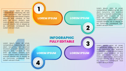 Editable 4-step infographic layout with colorful shapes