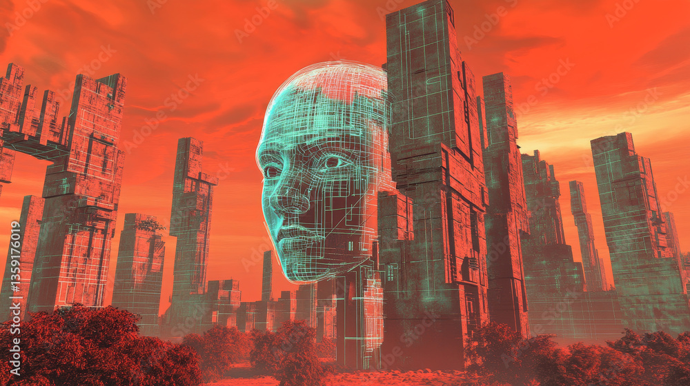 Poster brain. cyber mind and digital neural networks. artificial intelligence in the civilization of the fu
