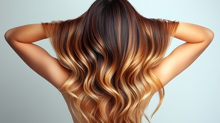 Fototapeta premium Long, wavy ombre hair cascading down a woman's back.