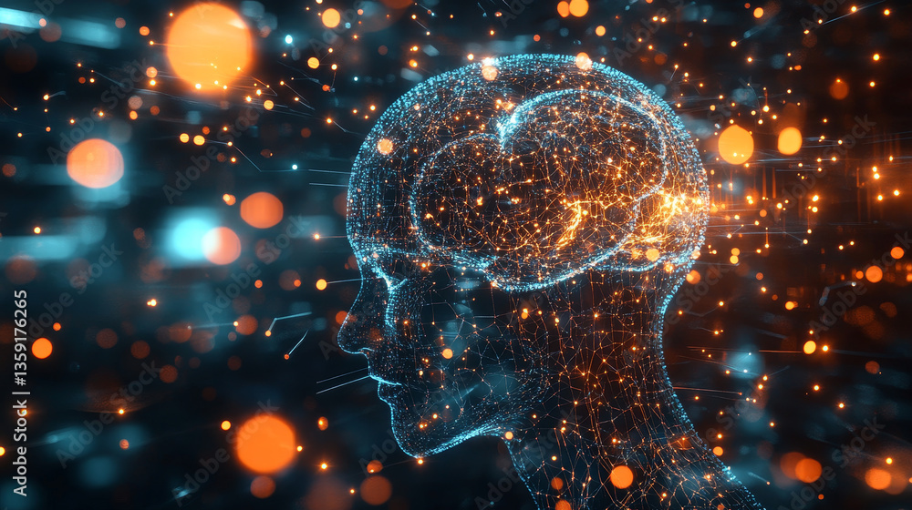 Poster brain. cyber mind and digital neural networks. artificial intelligence in the civilization of the fu
