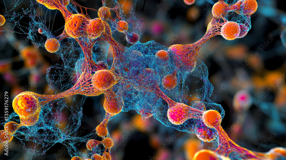 Aufkleber nano molecular mesh design. under microscope. 3d illustration of an abstract molecular formula