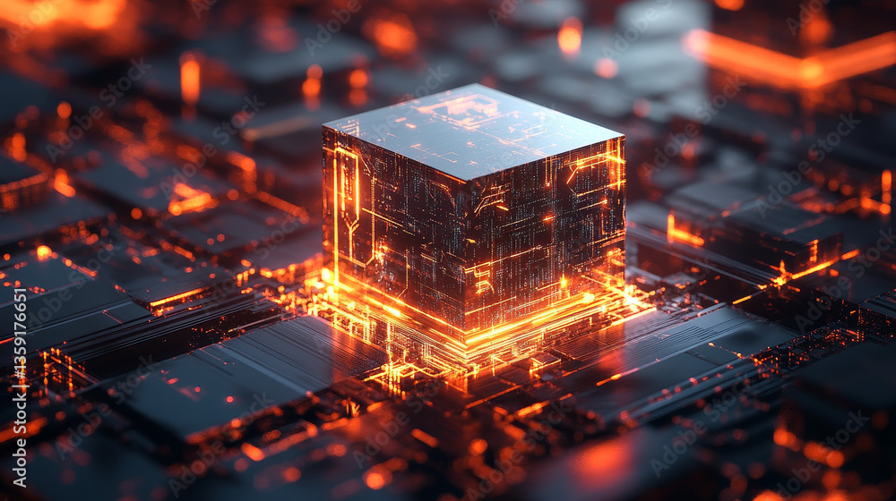 Poster abstract tech background 3d illustration. quantum computer architecture. futuristic technologies in 
