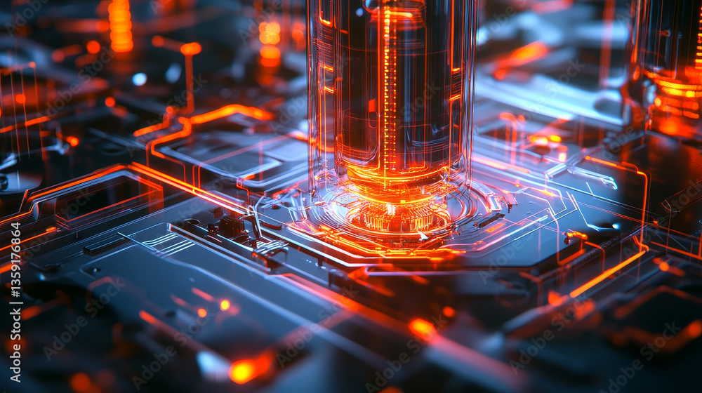 Poster abstract tech background 3d illustration. quantum computer architecture. futuristic technologies in 