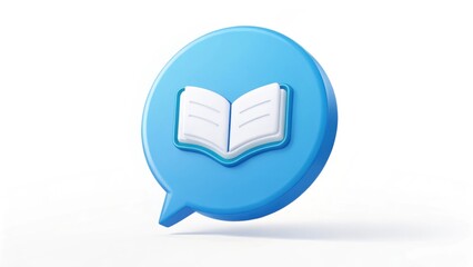 Literary Discourse: A vibrant representation of an open book encapsulated within a speech bubble, symbolizing the power of knowledge and communication, rendered in a clean and modern style.