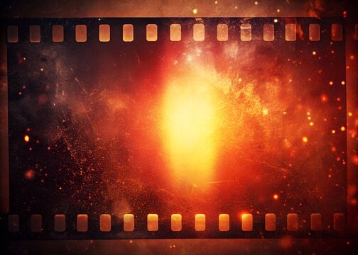 grainy colorful retro dusty warm red light leaks on black background with dust texture. abstract damaged scratched retro film analog effect for using over photos as overlay or screen filter - Powered by Adobe