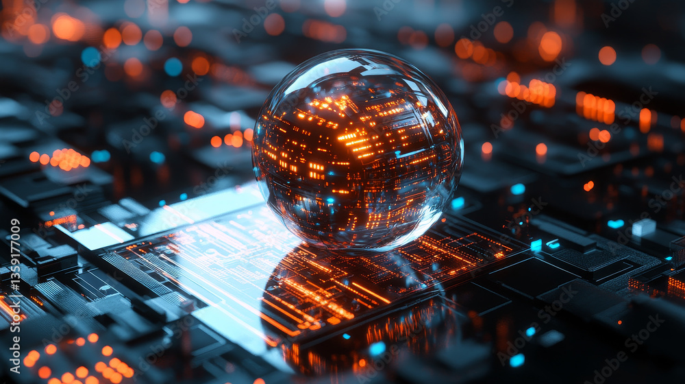 Poster abstract tech background 3d illustration. quantum computer architecture. futuristic technologies in 