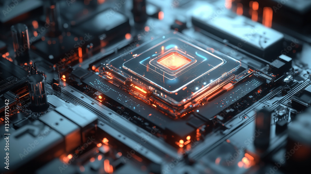 Poster abstract tech background 3d illustration. quantum computer architecture. futuristic technologies in 