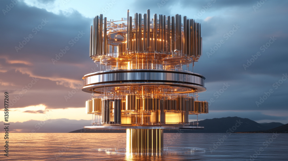 Poster abstract tech background 3d illustration. quantum computer architecture. futuristic technologies in 