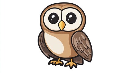Fototapeta premium Cute cartoon owl, front view, against white background; use for children's book illustration or educational material