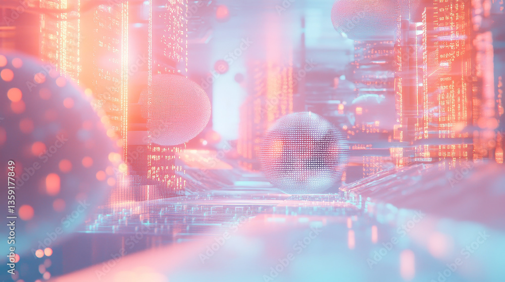 Poster big data, cryptography programming 3d illustration. neural network, cloud technologies. global datab