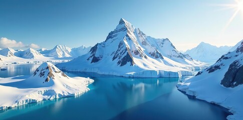 A stunning aerial view of snow-capped Mt Vinson in the Sentinel Range, Ellsworth Mountains, Antarctica,  extreme environment,  snow-capped