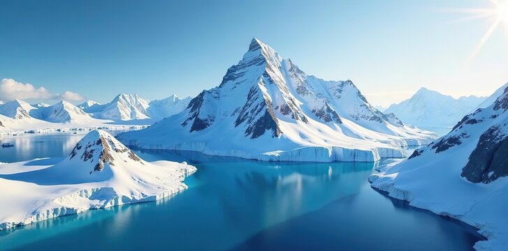 A stunning aerial view of snow-capped Mt Vinson in the Sentinel Range, Ellsworth Mountains, Antarctica,  extreme environment,  snow-capped