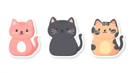 Cute cartoon cats, three different colors, sticker design, for children's products