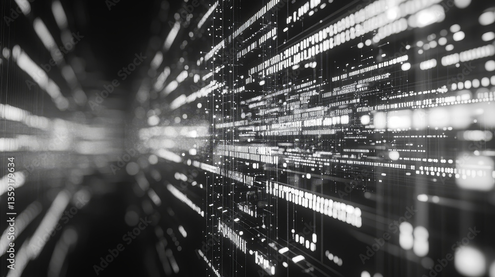 Poster data stream. big data 3d illustration. neural network and cloud technologies. global database and ar