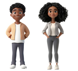 African descent man and woman – modern couple representation – full-body 3D render – transparent background – Generative AI