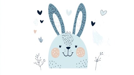 Obraz premium Cute bunny illustration with hearts and flowers. Stock photo for children's products
